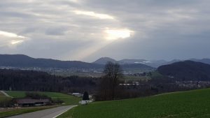 Blick zum Birrfeld und der Jurakette